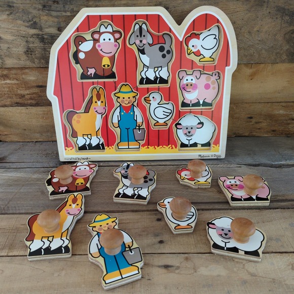 Large Farm Jumbo Knob Puzzle by Melissa & Doug / 8 Pieces / Pre-owned - Picture 2 of 7